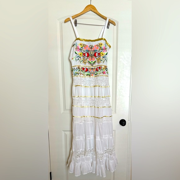 BOSTON PROPER  (SZ M)  SEQUIN AND EMBROIDERED LACE INSET MAXI DRESS - Picture 1 of 9